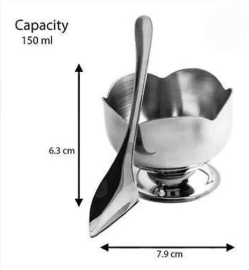 Stainless Steel Ice Cream Bowl Set of 6 Cups & 6 Spoon (150ML) Each - Image 2